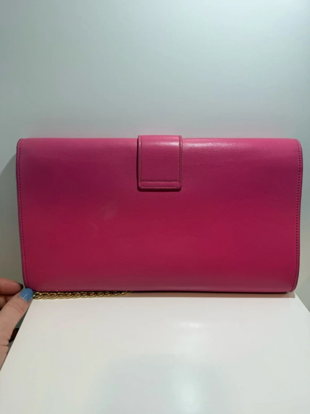 Yves Saint Laurent Hot Pink Leather Y-Front Chain Clutch - Picture 2 of 9